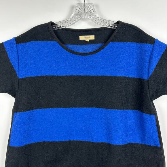 Madewell Wool Brushed Rugby-Striped Top Blue Black Short Sleeve Womens Sz Small - Picture 4 of 11
